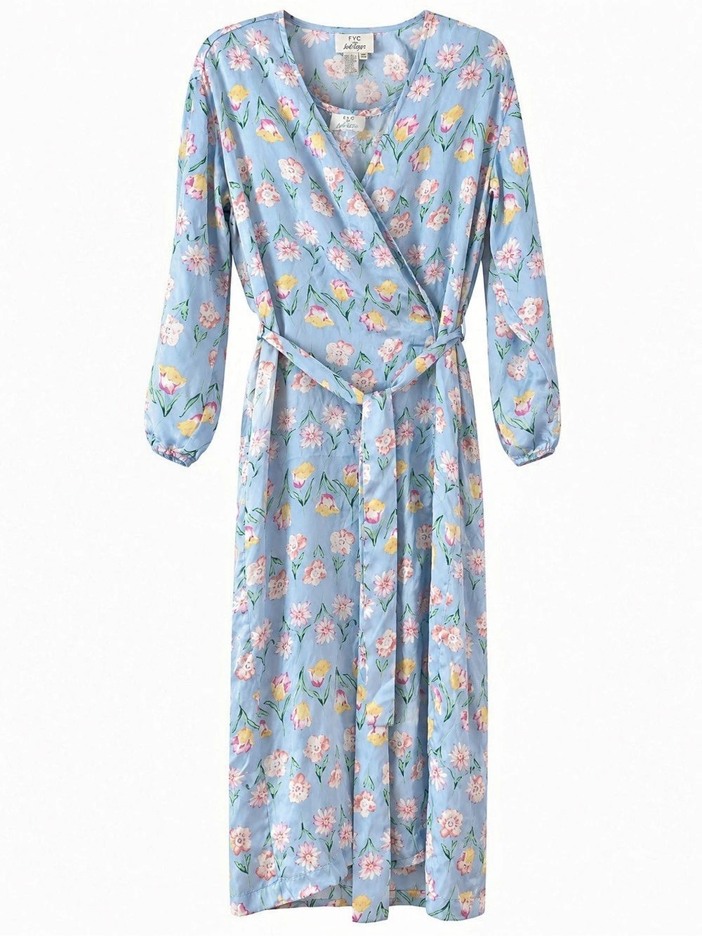 Vtg 90s Lord & Taylor 100% Silk Robe Slip Dress Set Pastel Floral Blue